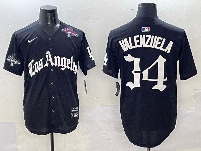 Men Los Angeles Dodgers 34 Valenzuela Black Five generations Joint Name 2025 Nike MLB Jersey style 39